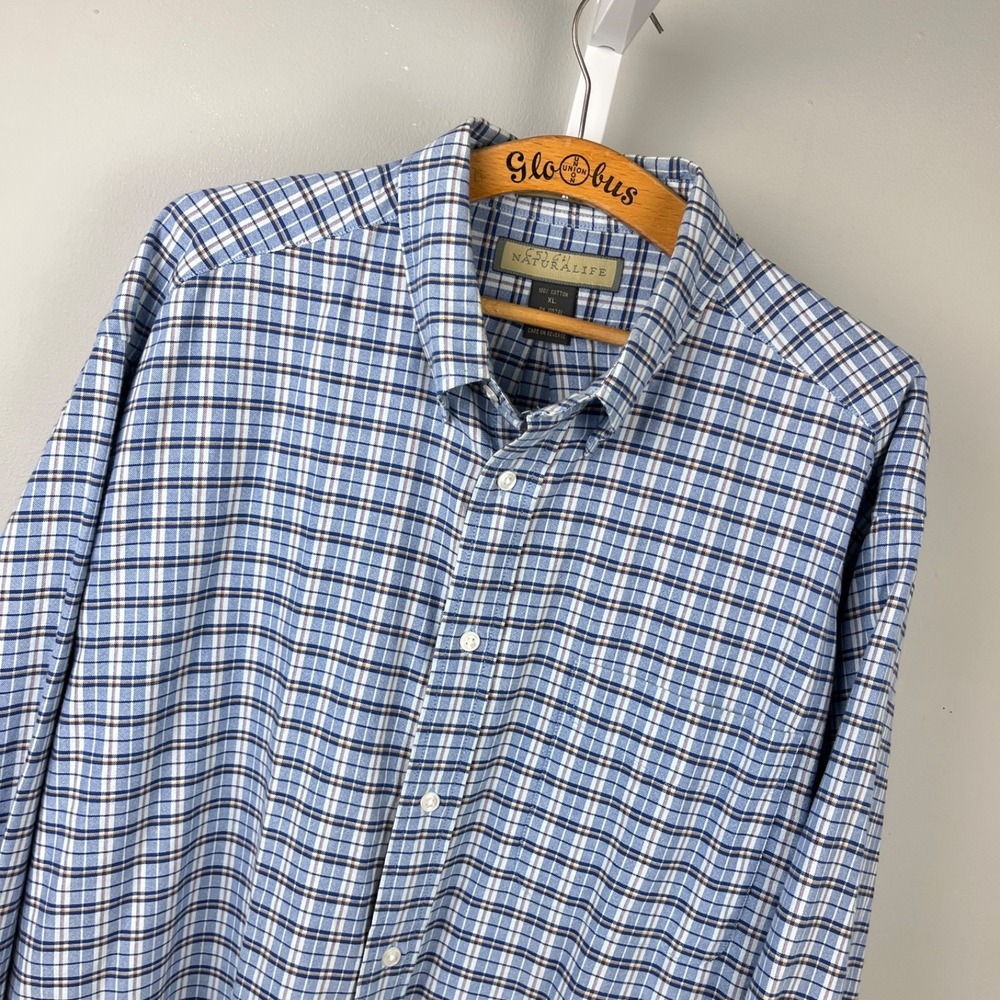 Naturalife The Big Shirt Mens XL Blue Plaid Long Sleeve Button Down 100% Cotton